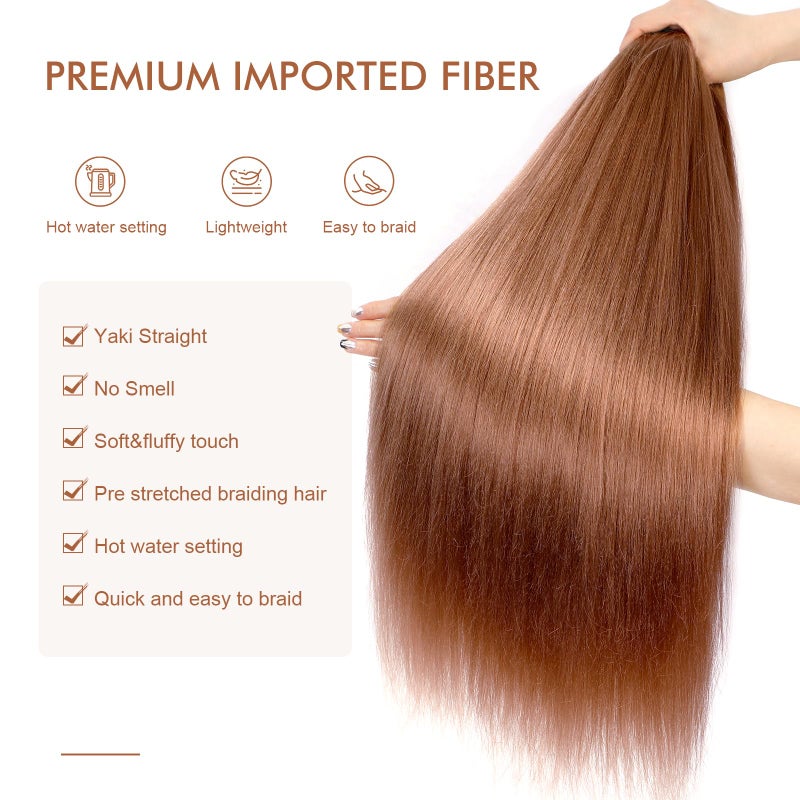 DIFUNEE Pre-stretched Braiding Hair - 16 Inch 8 Packs Brown Short Braiding Hair For Twist or Box Braids, Yaki Texture Hot Water Setting Synthetic Braiding Hair Extensions (16 Inch, 30-8P) - Image 3